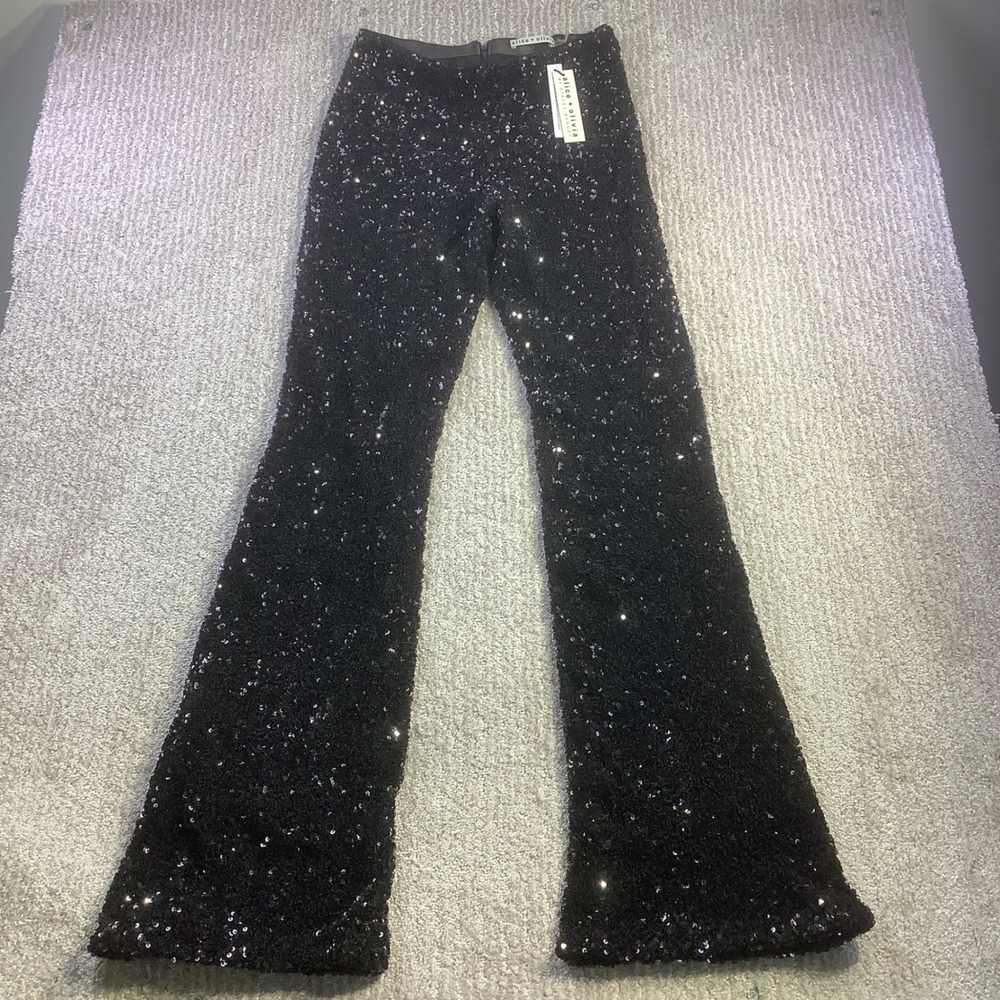 Alice + Olivia Black Sequin Flare Pants‎ Size 6 NWT